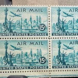 1947 US Air Mail  New York Sky Line / block 4-15 Cents /MNH Brilliant